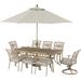 Hanover Traditions 9-Piece Set with 6 Dining Chairs, 2 Swivel Rockers, 42-In. x 84-In. Table, 11-Ft. Umbrella, and Stand, Sand