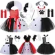 Robe en Tulle Cruella pour Enfants Costume de ixd'Halloween pour Bol Noir et Blanc Perruque