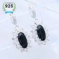 Boucles d'oreilles ovales en argent Sterling 925 en spinelle noire cristal fleur accessoires de