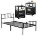 Industrial 3-piece Bedroom Set Black Platform Bed Frame and Modern Nightstands Set of 2