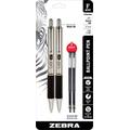 Zebra Pens Fine Point F-402 Ballpoint Stainless Steel Pen, 0.7mm Black Ink, 2 Black Ink Retractable Metal Pens with 2 Black Ink Refills in Pack, 0.7mm Fine Point Pens With .7 mm F402 Zebra Pen Refill.