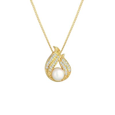 Elli DIAMONDS - Süsswasserzuchtperle Diamant (0.13ct) 585 Gelbgold Ketten 1 ct Damen