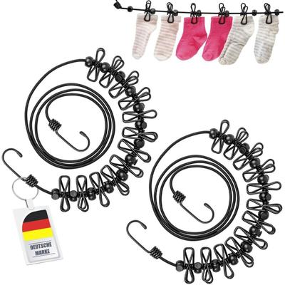 2x Flexible Wäscheleine mit 12 Klammern Reise Camping Balkon Leine elastisch Image