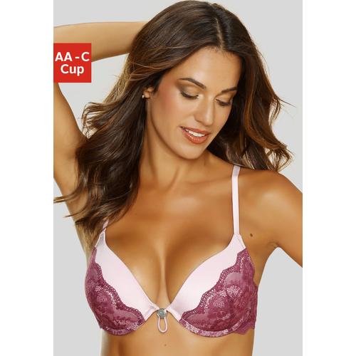 Push-up-BH LASCANA Gr. 75, Cup B, lila (lila, mauve) Damen BHs BH Hochzeitsdessous Hochzeitswäsche Push-up-BH Spitzenwäsche Bügel-BH Schalen-BH Spitzen-BH Dirndl-BH Trachtenwäsche mit verstellbarer vorderer Mitte, Dessous