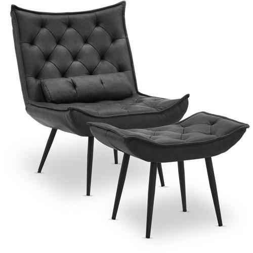 M Mcombo Sessel mit Hocker, Retro Vintage Lesesessel Loungesessel Stuhl Polstersessel,