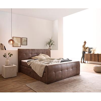 DELIFE Boxspringbett Amarillo 180x200 cm Braun mit Matratze, Topper und Bettkasten, Boxspringbetten Image