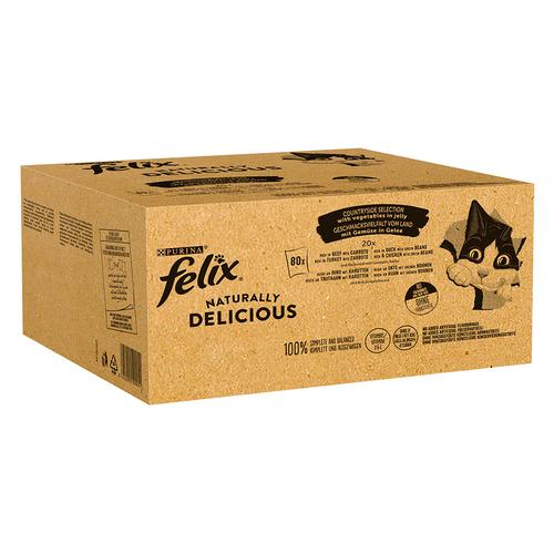 Megapack: 80x80g Felix Naturally Delicious Geschmacksvielfalt vom Land in Gelee Katzenfutter nass