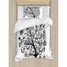 East Urban Home Jarit Sketchy Spooky Tree w/ Spooky Decor Objects & Wicked Witch Broom Duvet Cover Set Microfiber in Black/White | Twin | Wayfair