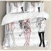 East Urban Home Fashion House Sketch of Cute Cartoon Elegant w/ Makeup Clothes Illustration Image Duvet Cover Set Microfiber in Pink/Yellow | Wayfair