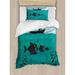 East Urban Home Fishing Single in Boat Luring w/ Bobbins Nautical Marine Sea Nature Funky Image Duvet Cover Set Microfiber in Green | Twin | Wayfair