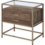 Accent Table with 2 Drawers and Metal Frame Glass Top - Brown and Gold - 24 L x 15 W x 24 H Inches