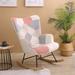 Rocking Chair, Mid Century Fabric Rocker Chair with Wood Legs and Patchwork Linen, for Livingroom Bedroom