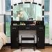 Latitude Run® Areena Vanity Set w/ Stool & Mirror Wood in Black | 58.3 H x 43.3 W x 15.7 D in | Wayfair 02229C6206CB443B99F4D42B18AA9D22