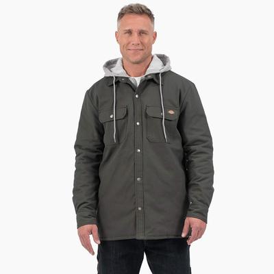 Dickies Men's Duck Hooded Shirt Jacket - Olive Green Size 3 (TJ203)