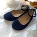 American Eagle Outfitters Shoes | Gently Used American Eagle Navy Faux Suede Flats With Buckle Ankle Straps | Color: Blue/Gold | Size: 13g