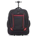 DK Luggage Carry on 17 Inch Laptop case Expandable Backpack USB Port with 2 Wheels Black with Red Trimming