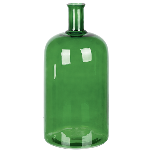 Blumenvase Grün 45 cm aus Glas mit glänzender Oberfläche Wohnartikel Wohnung Zubehör Dekogefäß Rund Modern Glamourös