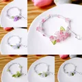 Bracelet pendentif à fleurs coréennes pour filles 1 pièce perles en cristal breloques florales à