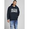 Kapuzensweatshirt "CORP LOGO SWEAT HOOD", Herren, Gr. 6XL, blau (navy), angeraute Sweatware, Obermaterial: 70% Baumwolle, 30% Polyester, JACK & JONES PLUSSIZE, bedruckt, modisch, normal normal, Rundhals, Langarm Bündchen, Sweatshirts, Bis Größe 6XL