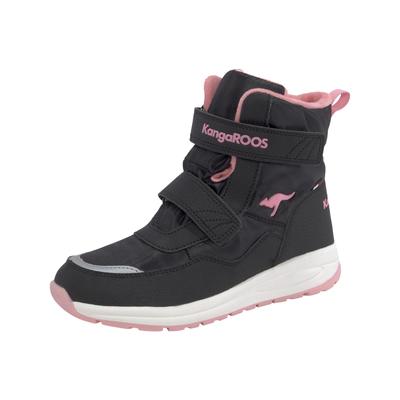 Winterstiefel KANGAROOS "KP-Nala V Roostex", Damen, Gr. 32, schwarz (schwarz, rosa), Synthetik, Textil, sportlich, Schuhe, Snowboots, Winterboots, Winterschuhe, wasserdicht mit Klettverschluss