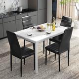 Modern 5-Piece Kitchen Dining Set, Counter Height Dinette Set with Marble Look Top and 4 Upholstered PU Leather Chairs