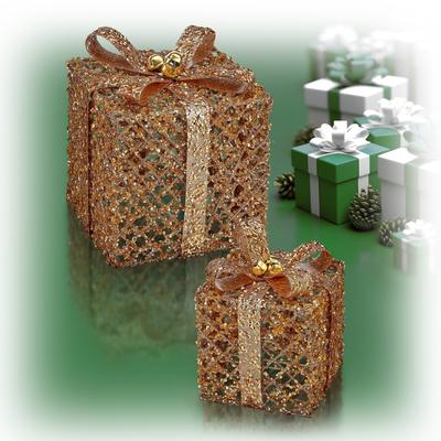 6"-8" Metal Gift Box - Glitter Set of 2