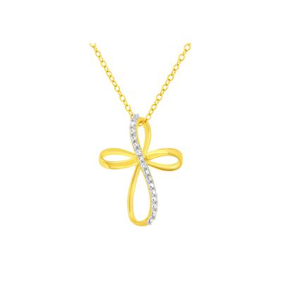 Women's Yellow Gold Plated Sterling Silver Diamond Accent Cross Ribbon Pendant Necklace by Haus of Brilliance in Yellow Gold Silver