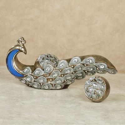 Feathered Splendor Peacock Bowl with Orbs Blue Set of Three, Set of Three, Blue