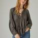 Lucky Brand Lace Up Trim Peasant Top - Women's Clothing Peasant Tops Shirts in Raven, Size XS