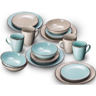 Kombiservice ARTE VIVA "Geschirr-Set, Service Puro", blau (türkis, beige), 16 tlg., Steinzeug, Geschirr-Sets, vom Sternekoch Thomas Wohlfarter empfohlen, 16 Teile, für 4 Personen Image