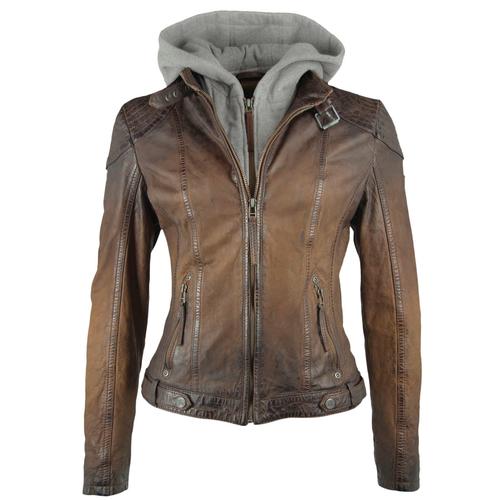 „Lederjacke GIPSY „“CASCHA““ Gr. M/38, braun (dark brown) Damen Jacken Lederjacken in Vintage-Optik mit abzippbarem Sweat-Einsatz“