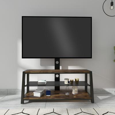 Black Tempered Glass Height Adjustable Universal Swivel TV Stand