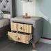 Upholstered Wooden Nightstand with 2 Drawers,Bedside Table with Rubber Wood Leg