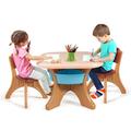 COSTWAY Kids Table and Chairs Set, Children Activity Art Table and 2 Chairs Set with Detachable Storage Bins, 3 Pieces Kids Plastic Furniture for Boys Girls (Brown)