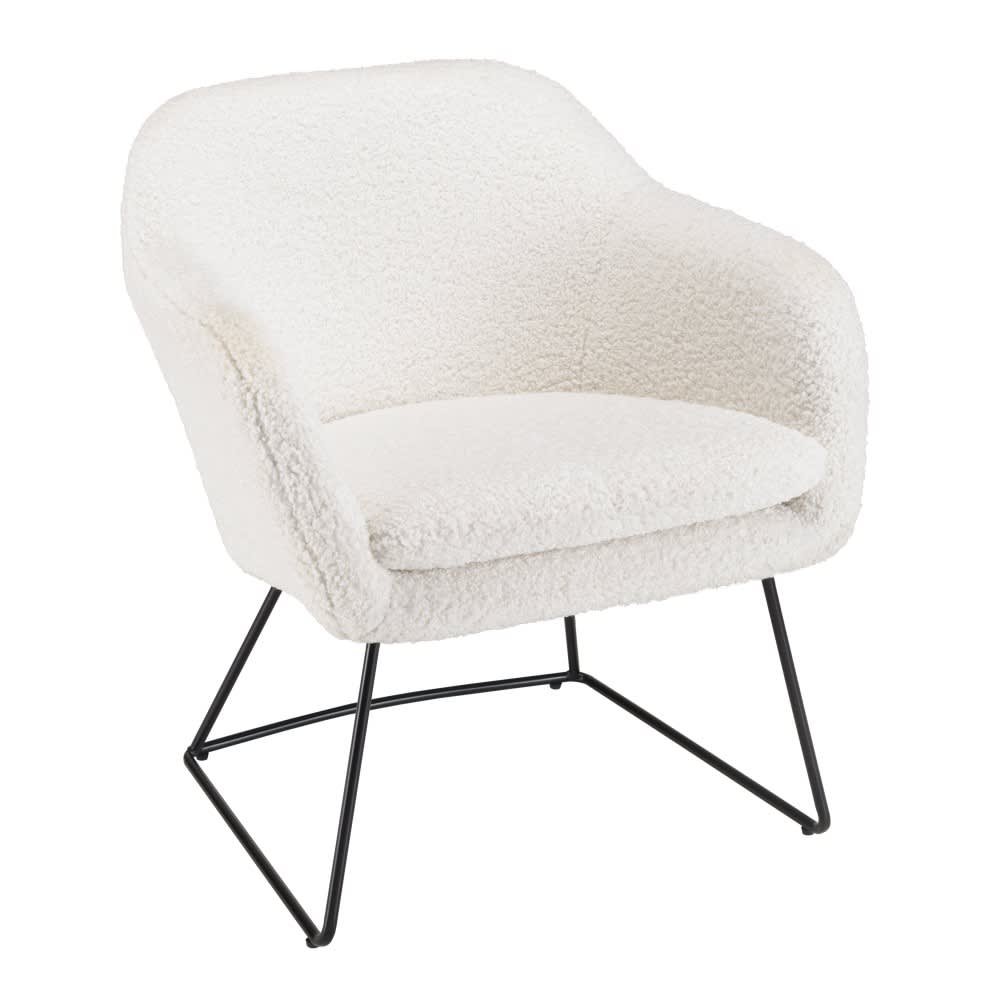 Fauteuil urban tissu bouclette blanc pieds évasés métal noir