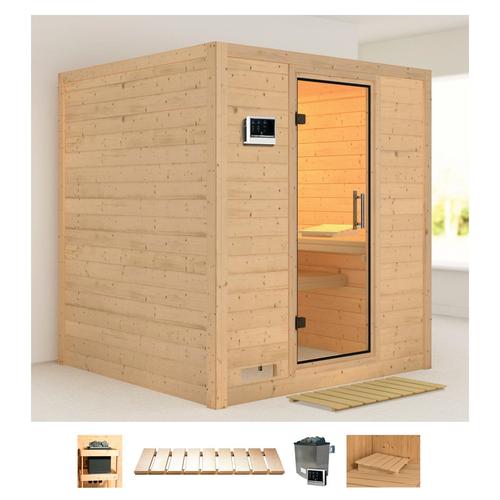 „KARIBU Sauna „“Menja““ Saunen 9-kW-Ofen mit externer Steuerung beige (naturbelassen) Saunen“