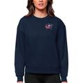 Women's Antigua Navy Columbus Blue Jackets Primary Logo Victory Crewneck Pullover Sweatshirt