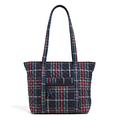 Vera Bradley Women's Small Vera Tote Bag Handbag, Tartan Plaid-Recycled Cotton, One Size