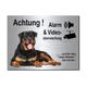 Rottweiler-Alarm + Videoüberwacht Hund-Aluminium Dibond-Schild-Edelstahloptik-200 x 150 x 3 mm-Warnschild-Hundeschild-HT*249-10