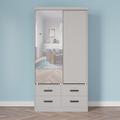 Latitude Run® Zhoro Sliding Doors Wardrobe, 4 Drawers, Mirrored Door Wood in Gray | 71 H x 36.5 W x 19 D in | Wayfair