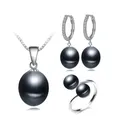 Ensemble de Bijoux en Perles d'Eau Douce Noires pour Femme Collier et Boucle d'Oreille en Argent