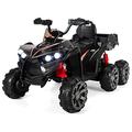 COSTWAY 6 Wheels Kids Electric ATV, 12V Battery Powered Vehicle with 4 Motors, Back Trunk, LED Lights, Music, Story, USB, Ride on Car Quad for Boys Girls (Black)