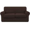 SyMax Couchbezug Sofa Schonbezug Loveseat Cover 3 Stück Sofabezug mit separatem Kissen Couchbezug Stretch Elastisch Waschbar Möbelschutz (Loveseat, Chocolate)