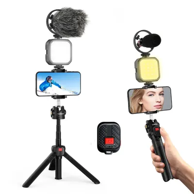 Kit de lumière vidéo LED pour smartphone Vlog Selfie Stick Trépied Microphone Support de