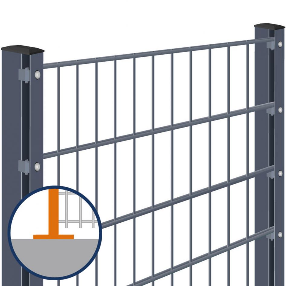 Doppelstabmattenzaun zum Aufdübeln Rundum-sorglos-Paket Anthrazit Komplettset, 1 Ecke, 2030 mm,45 m,8/6/8 mm Image