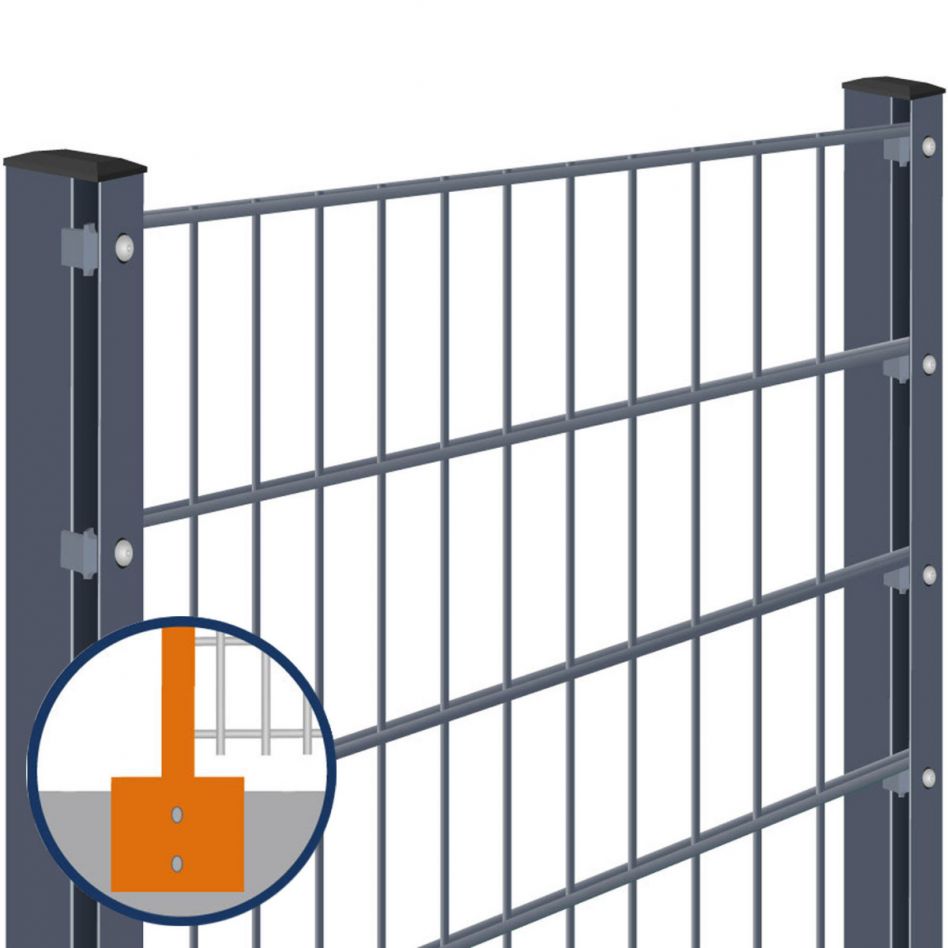 Doppelstabmattenzaun zum Aufdübeln mit Winkelplatte Rundum-sorglos-Paket Anthrazit Komplettset, 8/6/8 mm, 1630 mm,37,5 m Image