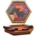 Tangram Jouets Montessori en Bois pour Enfants Puzzle de Forme Géométrique Jeu d'Échecs Hexagonal