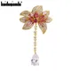 Broches à fleurs de luxe en Zircon cubique pour femmes broches à fleurs roses avec Long pendentif