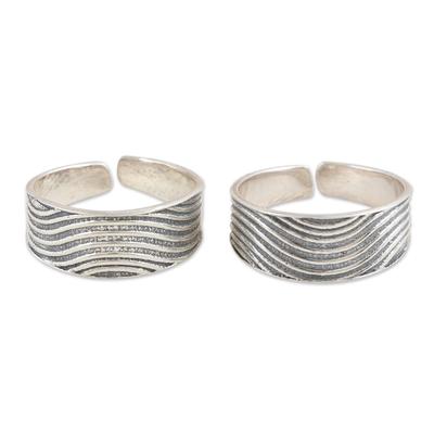 Calm Waves,'Sterling Silver Toe Rings with Wavy Pattern (Pair)'