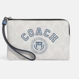 Coach Bags | Coach Corner Zip Wristlet Wallet In Signature Canvas Cb855 Chalk / Indigo - New | Color: Red | Size: Os